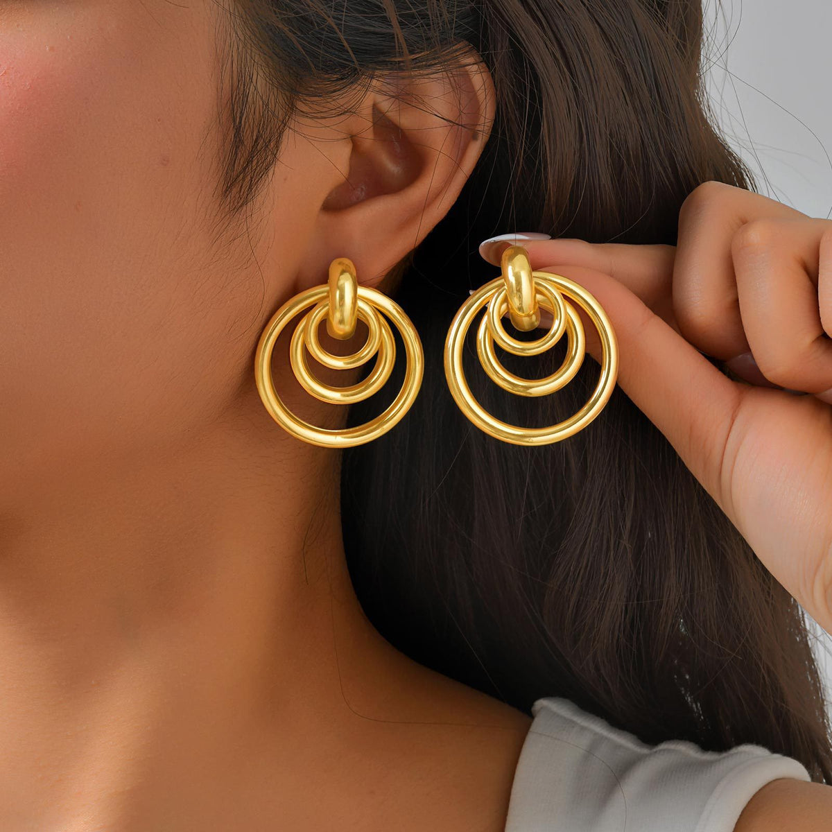 Layered Geometric Circle Drop Earrings — Four Styles