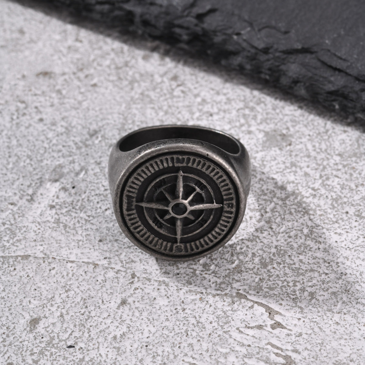 Men's Stainless Steel Color Compass Ring Daily Matching
