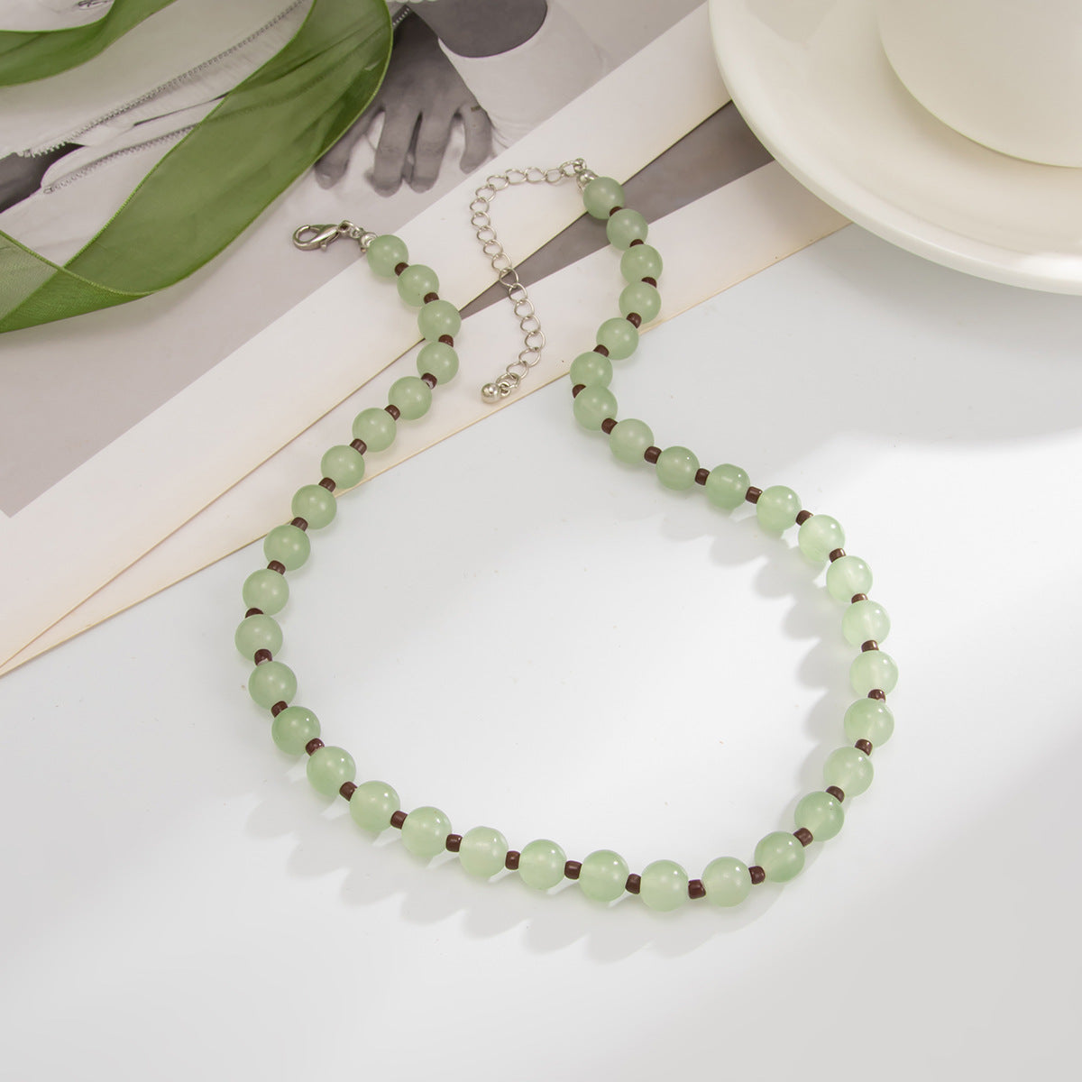 Ethnic Color Bead Collarbone Necklace