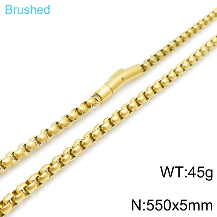 And Plain Chain Necklace, Style Rock Retro Square Pearl Chain Magnetic Buckle Titanium