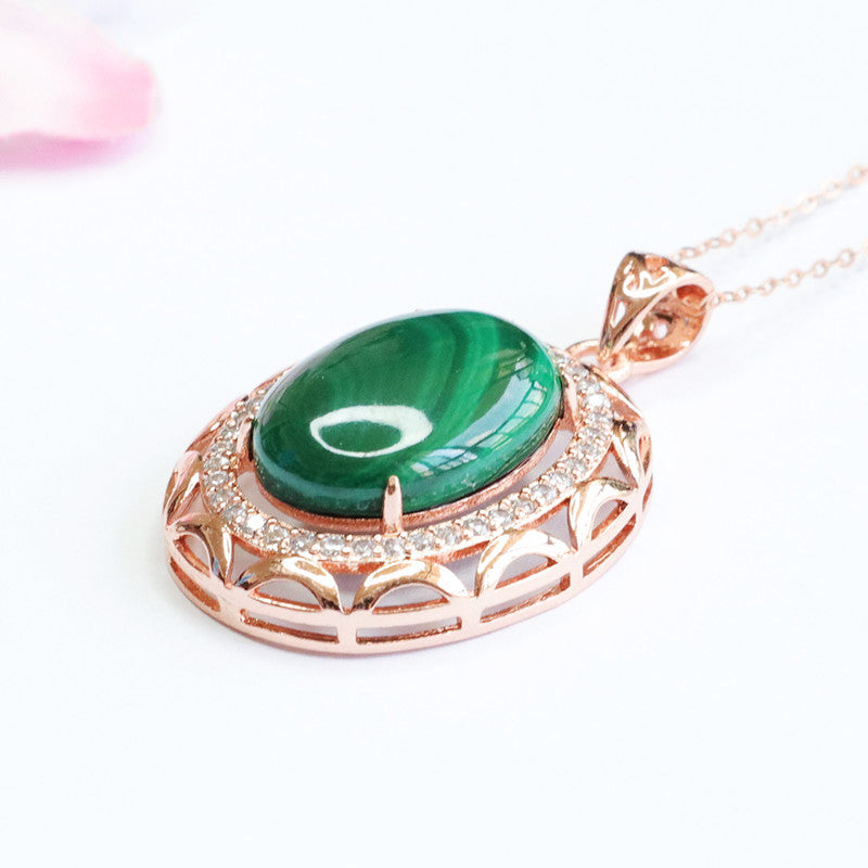Malachite Oval Pendant — Chain Option