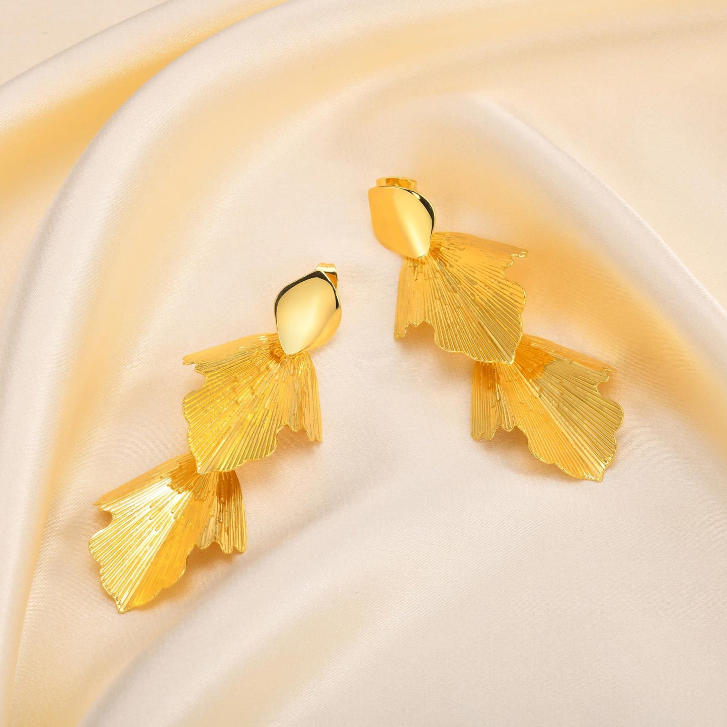 Jewelry Women's Earrings Copper Two Leaves Tassel 18K Gold