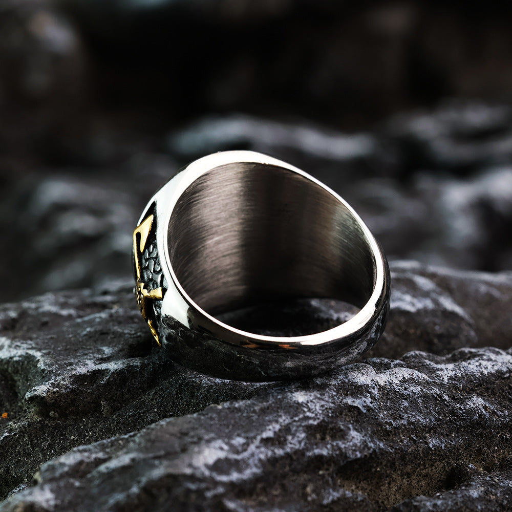 Planderful Titanium Steel Ring For Men Nordic Viking Bold Double Axe Pattern Everyday Genie Collection