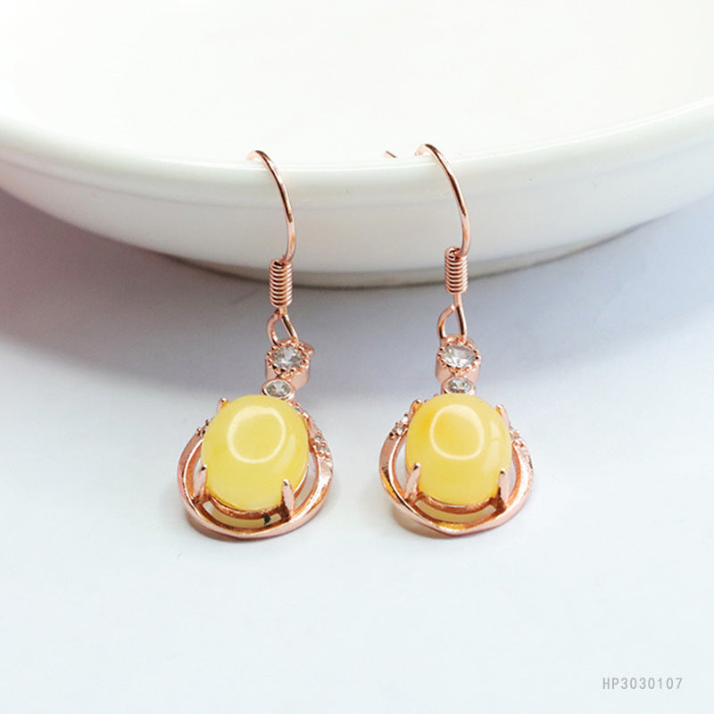Beeswax Amber Teardrop Earrings