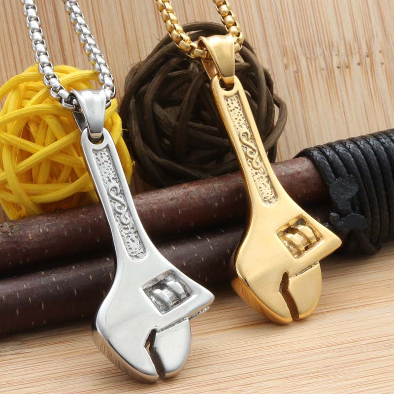 Titanium Steel Hip Hop Necklace with Wrench Pendant for Men – Nightclub Performance Accessory