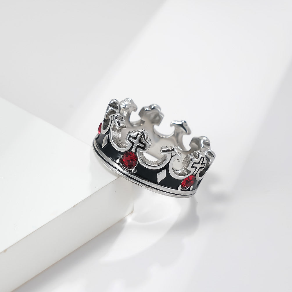 Red Zircon Crown Ring Unisex Retro Gothic Stainless Steel Titanium Band Planderful Everyday Genie