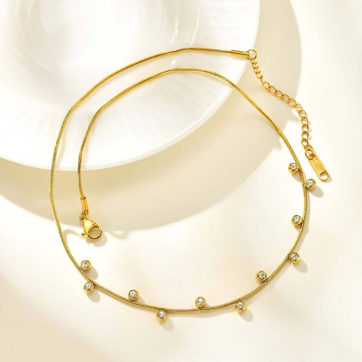 Gold Zircon Station Necklace