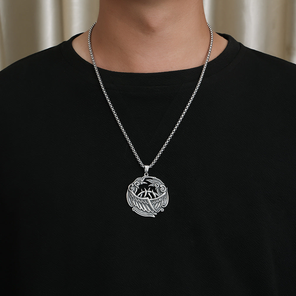 European American Retro Nordic Style Viking Crow Necklace