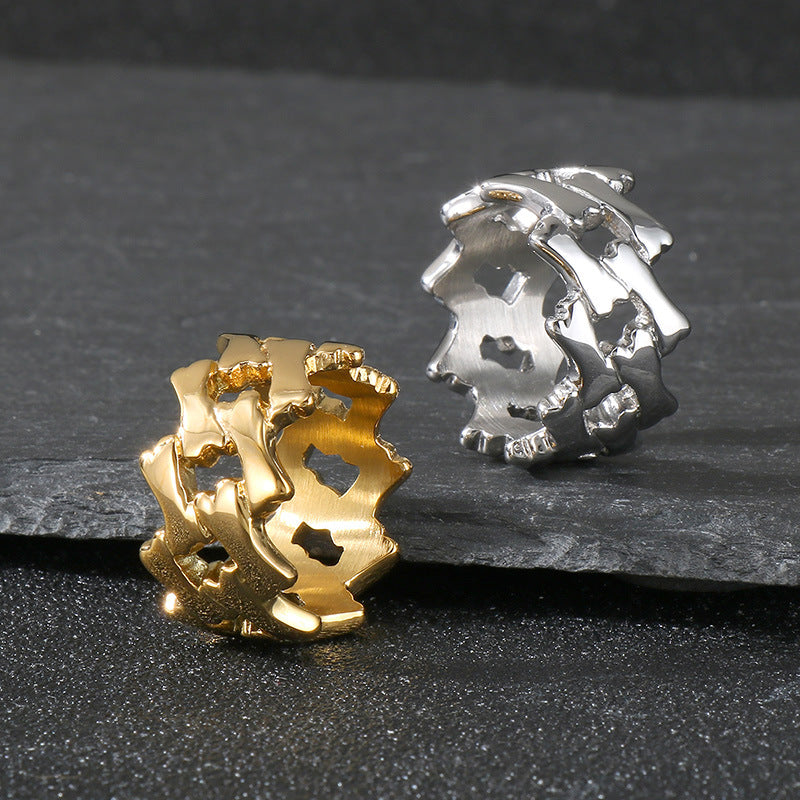 Planderful Titanium Ring Men Rhombus Hollow Chain Hip Hop