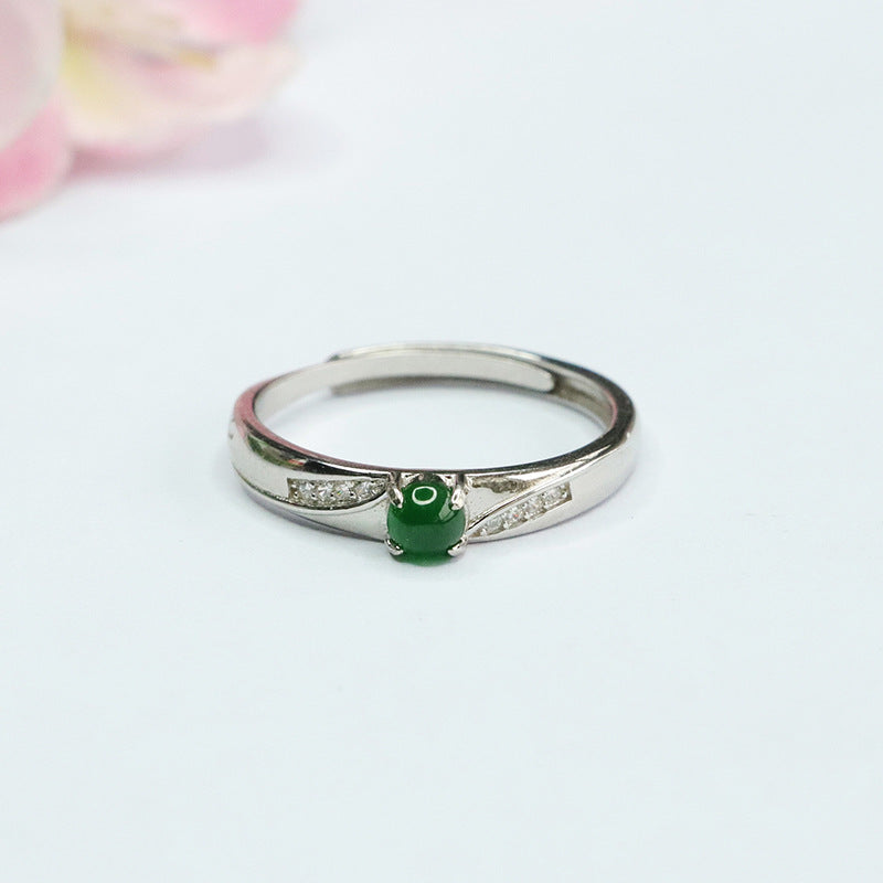 Sterling Silver Adjustable Ice Emperor Green Jade Zircon Ring