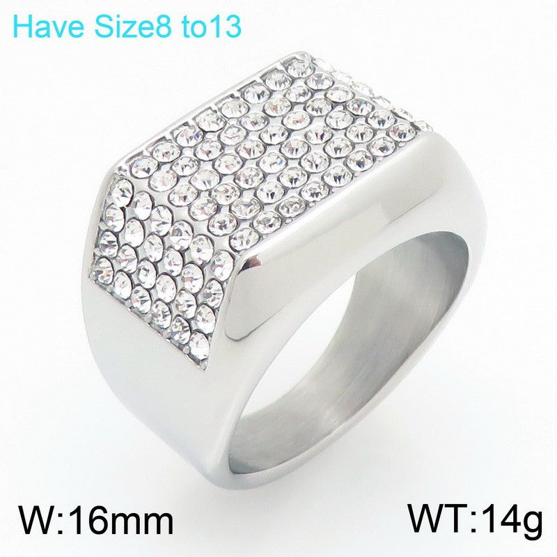Hip-Hop Nightclub Wide Square Inlaid With Zircon Wrench Finger, Cool Zircon Pentagram Titanium Ring
