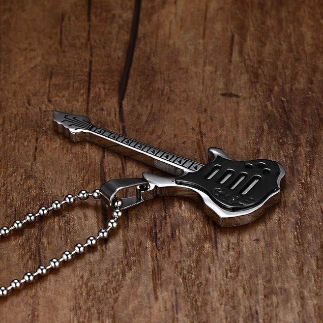Hiphop Hip-Hop Titanium Steel Pendant Guitar Necklace Men