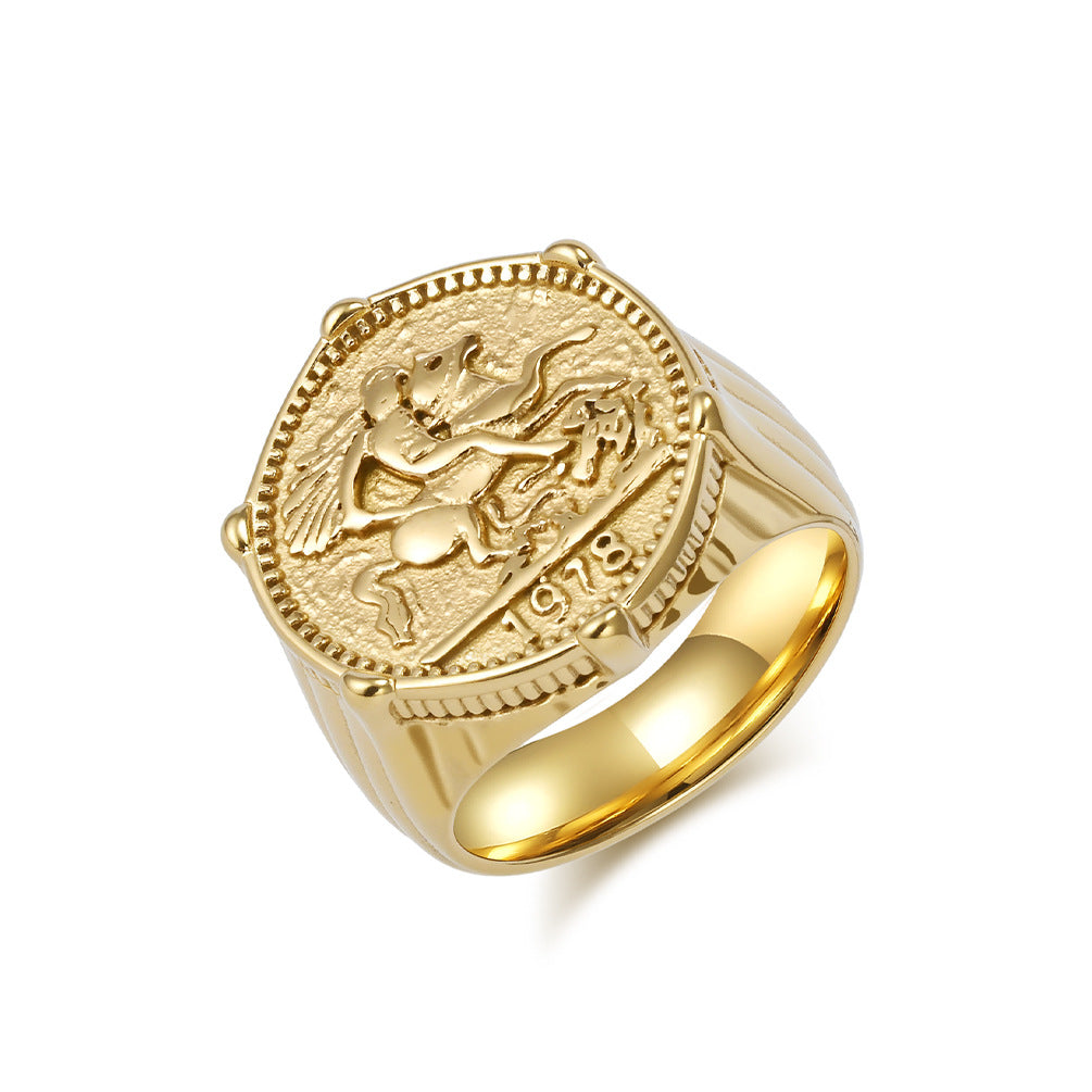 Planderful Hip Hop Knight Ring Stainless Steel Gold Plated For Men Durable Retro Style Jewelry
