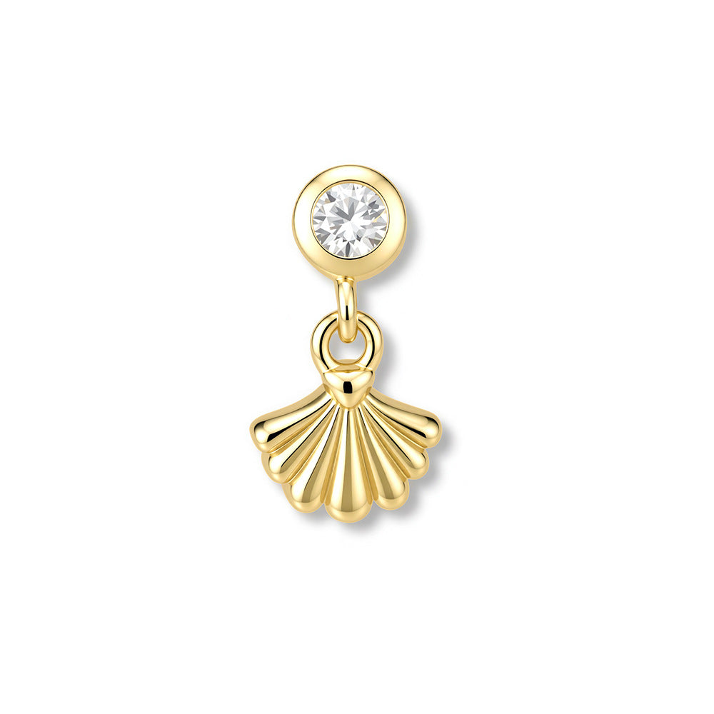 S925 Sterling Silver Ocean Shell Pattern Inlaid Zircon Thread Piercing Earbone Studs Earrings