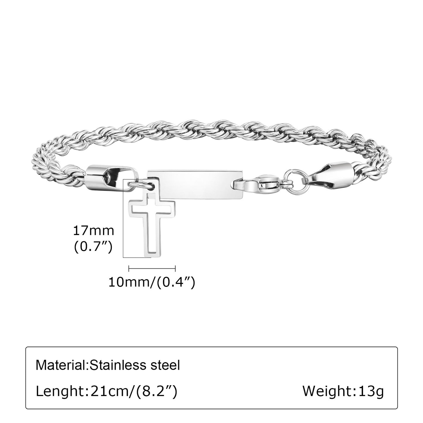 Men's Bracelet Stainless Steel Cuban Chain Cross Jewelry
