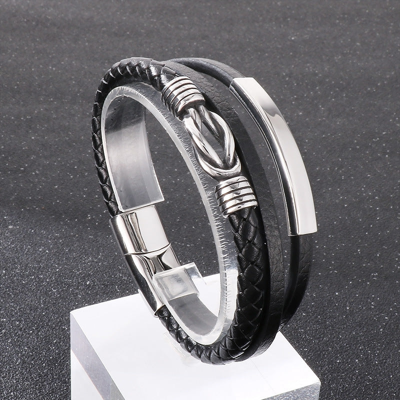 Planderful Magnetic Stainless Rope Leather Bracelet For Men