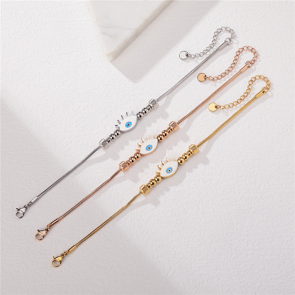 Planderful Beaded Titanium Steel Bracelet For Women Protective Eye Charm Elegant Everyday Jewelry