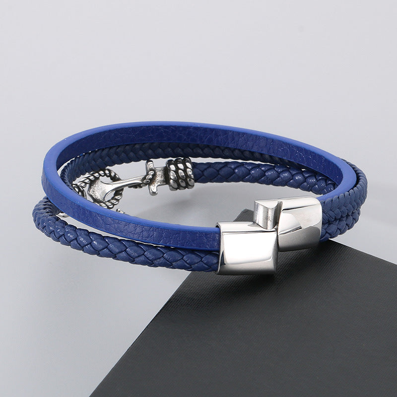 Planderful Mens Anchor Leather Rope Bracelet For Men Bold