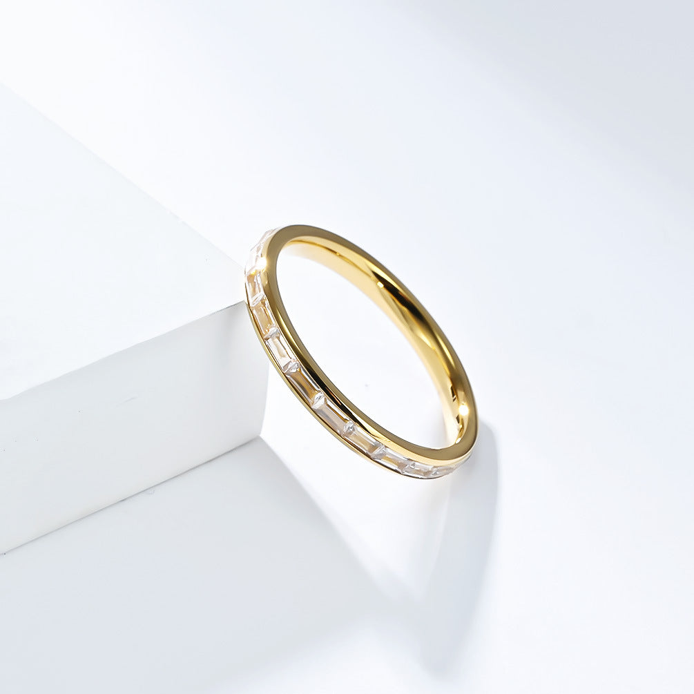 Planderful 2mm Titanium Zircon Ring For Women Everyday Genie Luxury Minimalist Hipster Jewelry