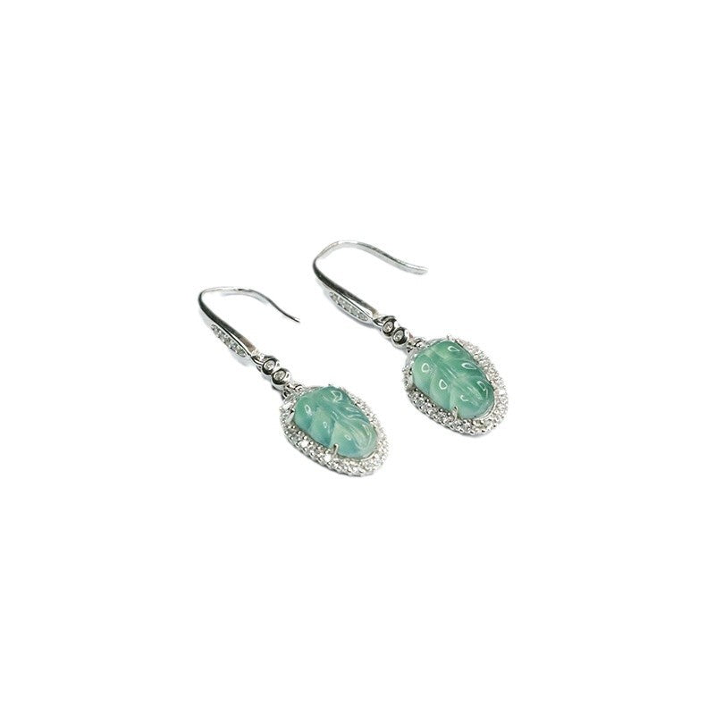 Icy Blue Jadeite Leaf 925 Silver Earrings