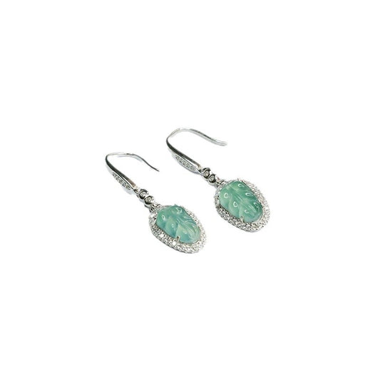 Icy Blue Jadeite Leaf 925 Silver Earrings