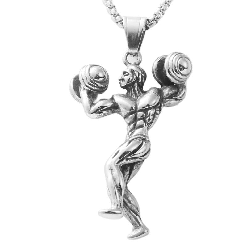 Trendy Men's Titanium Steel Dumbbell Pendant Necklace - Retro Fitness Jewelry
