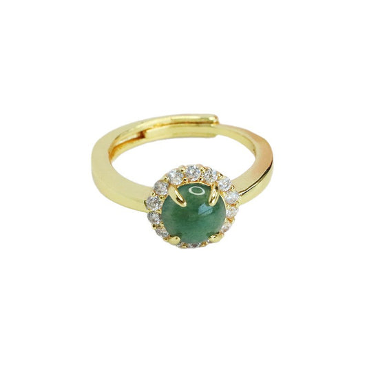 Blue-Water Jadeite Zircon Halo Ring
