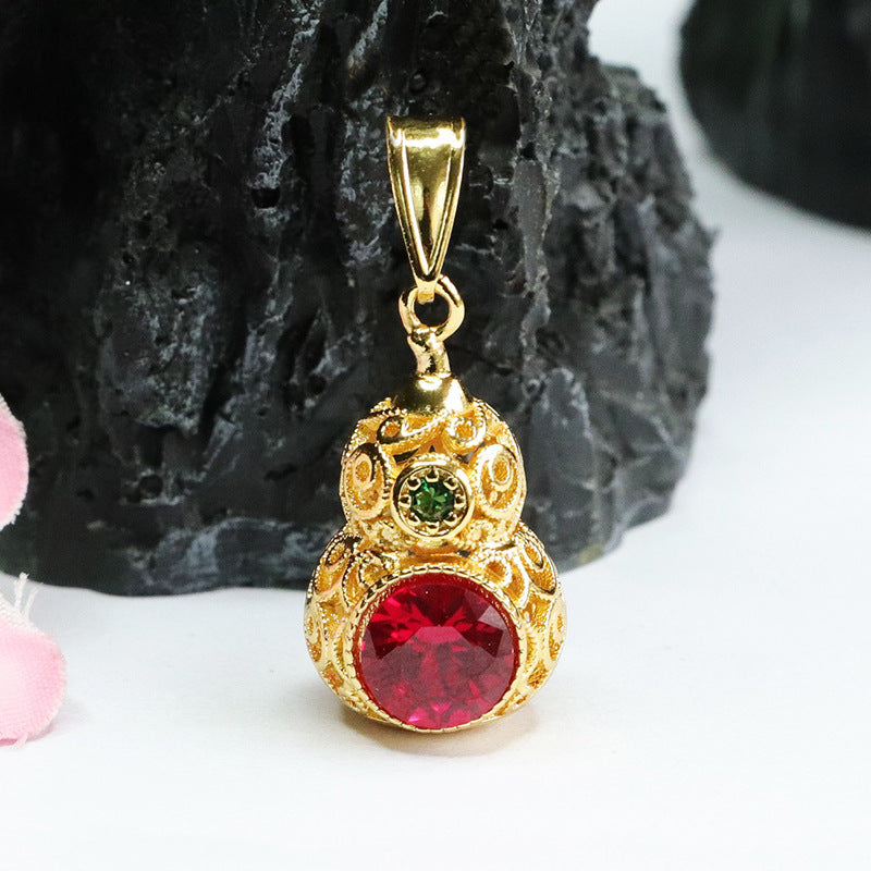 Lab-Grown Ruby Gourd Pendant — No Chain