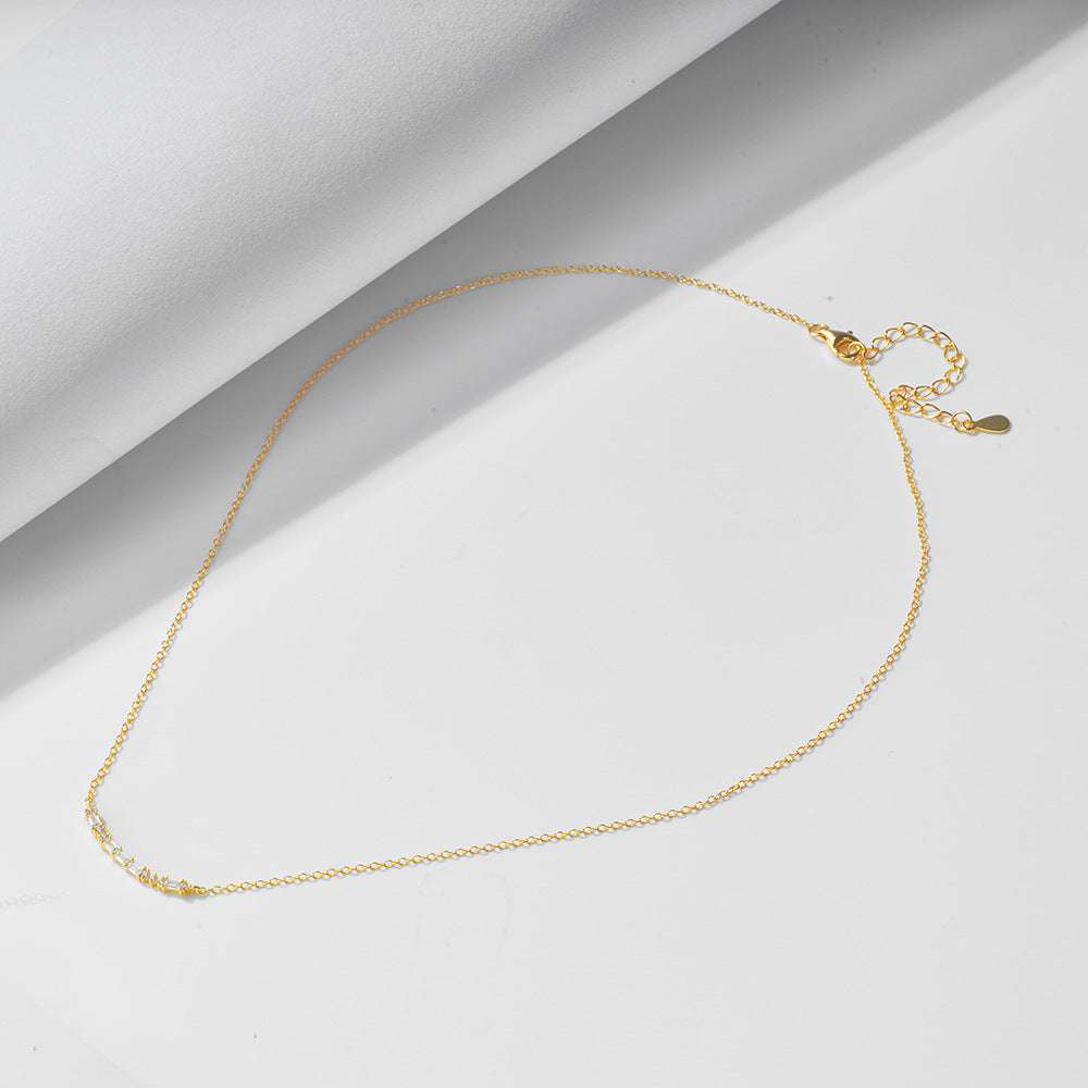S925 Sterling Silver Rectangular Zircon Smile Pendant Necklace, Geometric Elegant