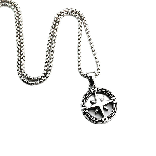 Polaris Ring Pendant Necklace Octagram Compass Stainless Steel Men’s Necklace Bold Durable Planderful