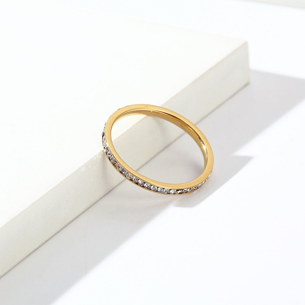 Planderful Zircon Ring 2mm For Women Titanium Steel Gold Plated Light Luxury Stacked Tail Ring