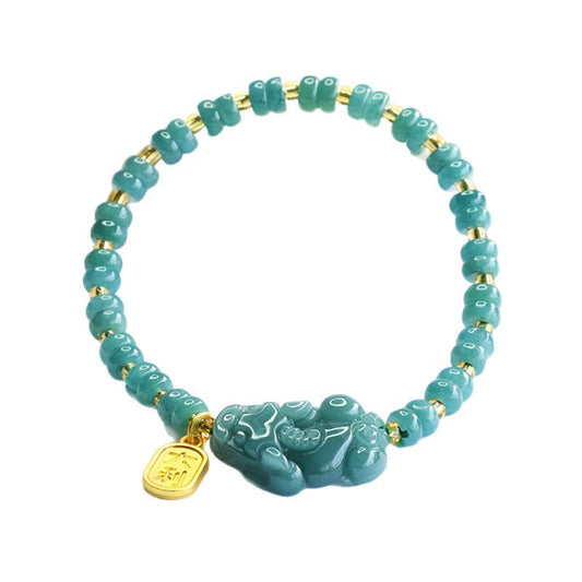 Blue Water Jadeite Pixiu & Abacus Bead Beaded Bracelet