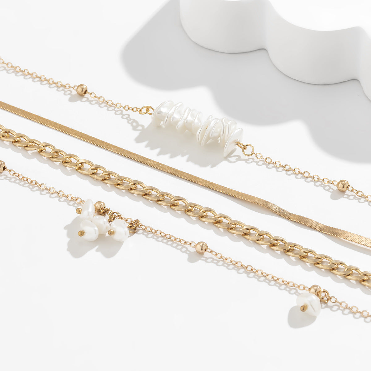 Planderful Vienna Verve Bold Cross Snake Bone Layered Necklace With Imitation Pearls For Women