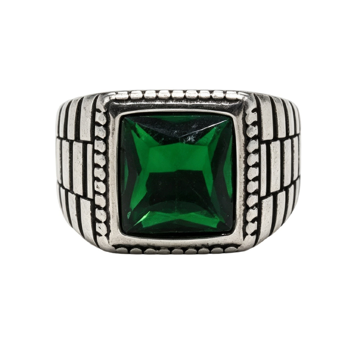 Horizontal-Pattern Gemstone Titanium Steel Ring