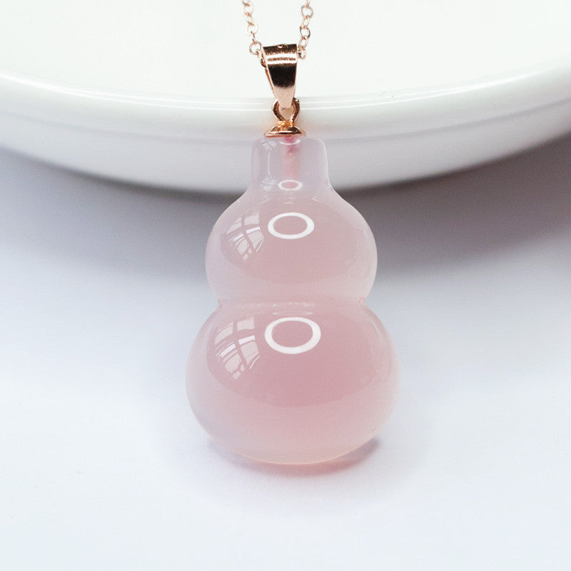 Sterling Silver Necklace with Pink Chalcedony Gourd Pendant
