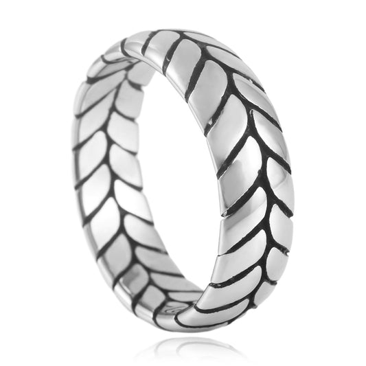 Trendy Titanium Steel Tire Print Ring for Men and Women - Personalized Retro Wheel Design