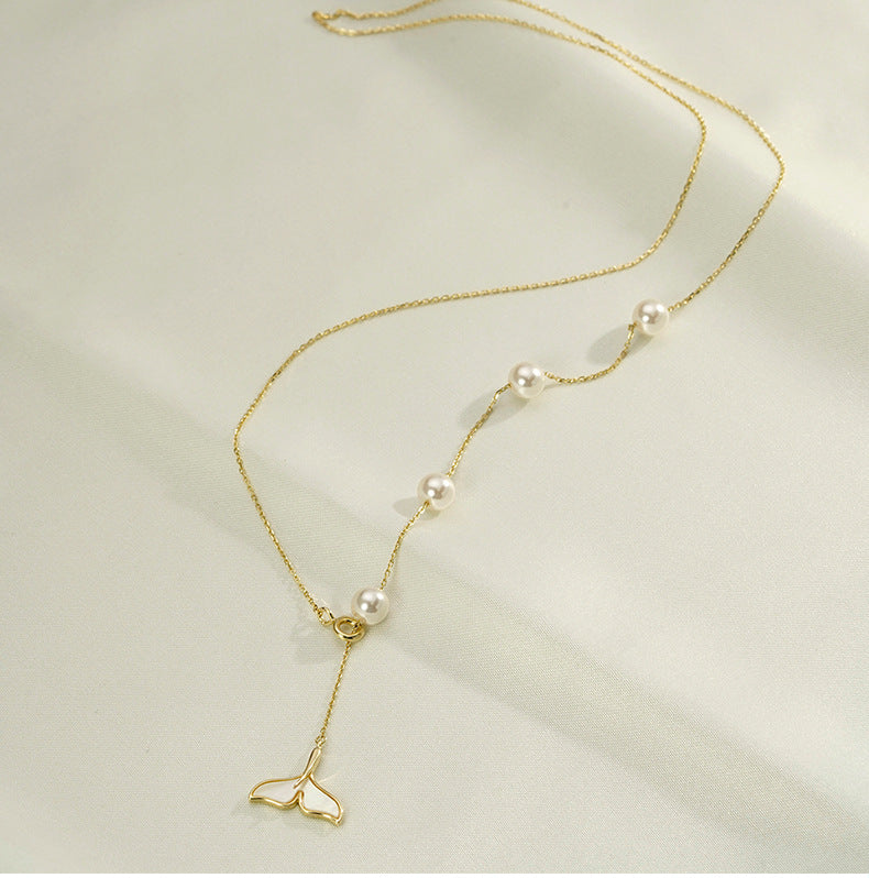 Mermaid Tail Pearl Tassel Silver Necklace