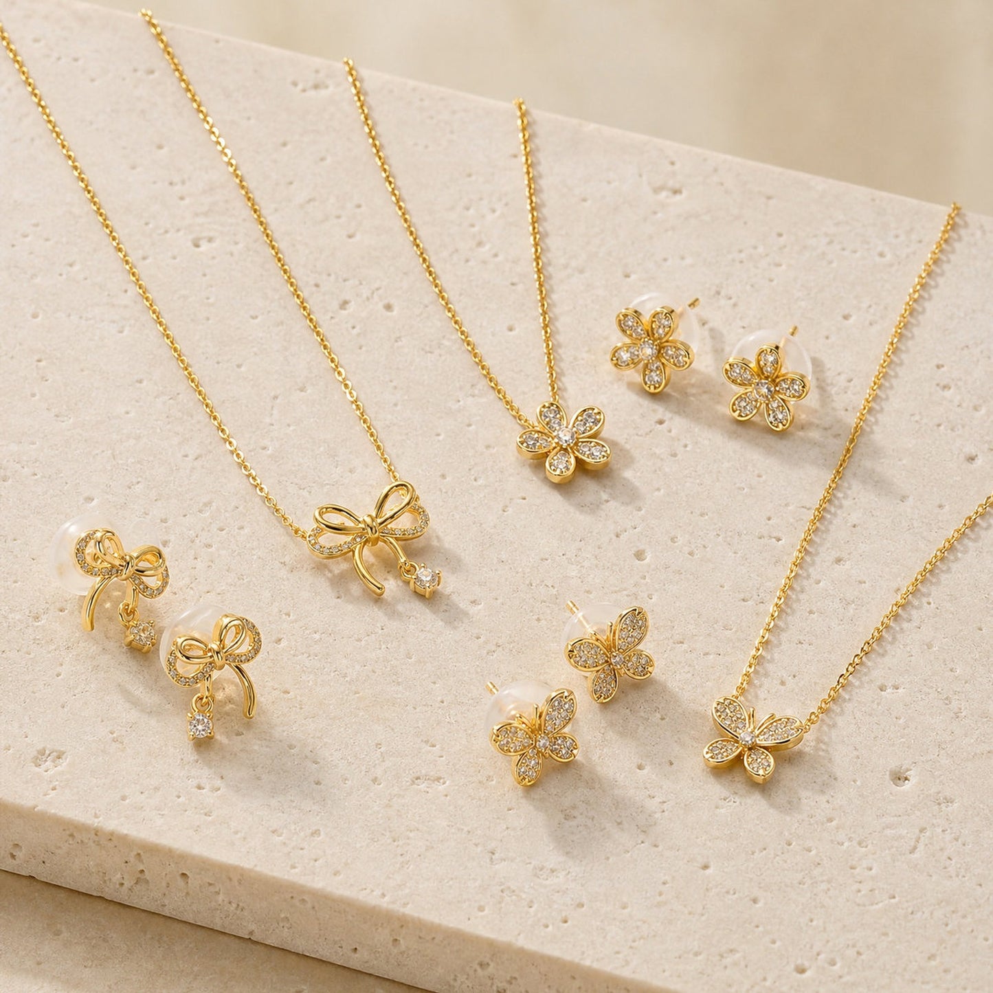 Necklace Women's Zircon Butterfly Stud Earrings Necklace Two-Piece Set – Copper Gift Set