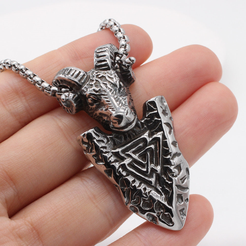 Planderful Titanium Steel Viking Shield Ram Pendant Unisex Jewelry For Men And Women Bold Protection