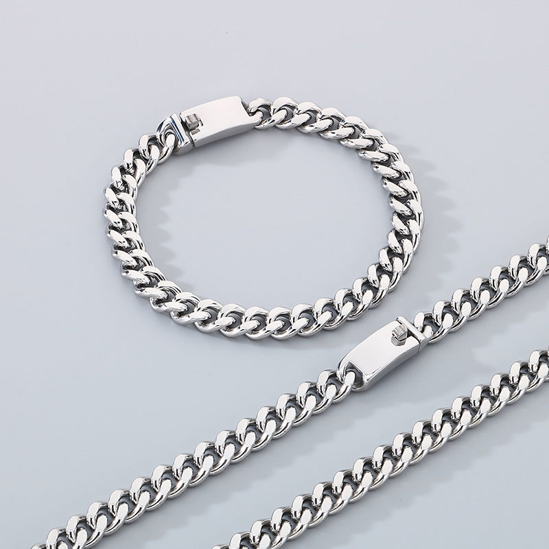 Stainless Steel Cuban Chain Bracelet Necklace For Men