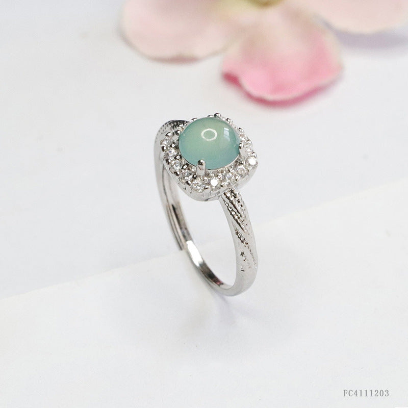 Blue Water Jadeite Pavé-Style 7 mm Ring