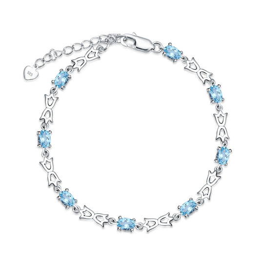 Hollow Bud and Oval Natural Topaz Silver Bracelet