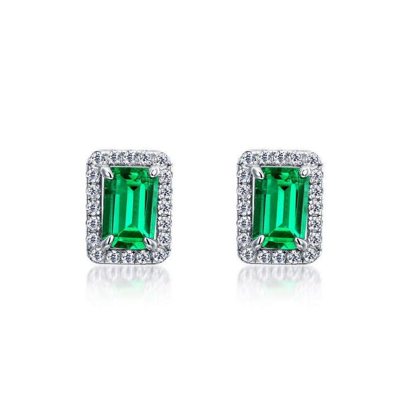 S925 Sterling Silver Lab-Grown Gemstone Emerald-Cut Stud Earrings