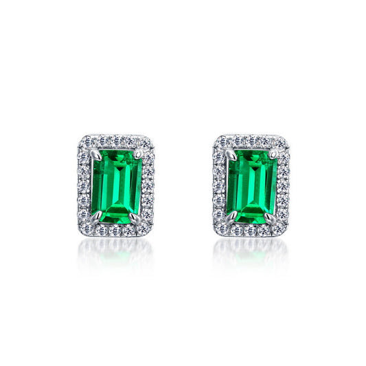 S925 Sterling Silver Lab-Grown Gemstone Emerald-Cut Stud Earrings