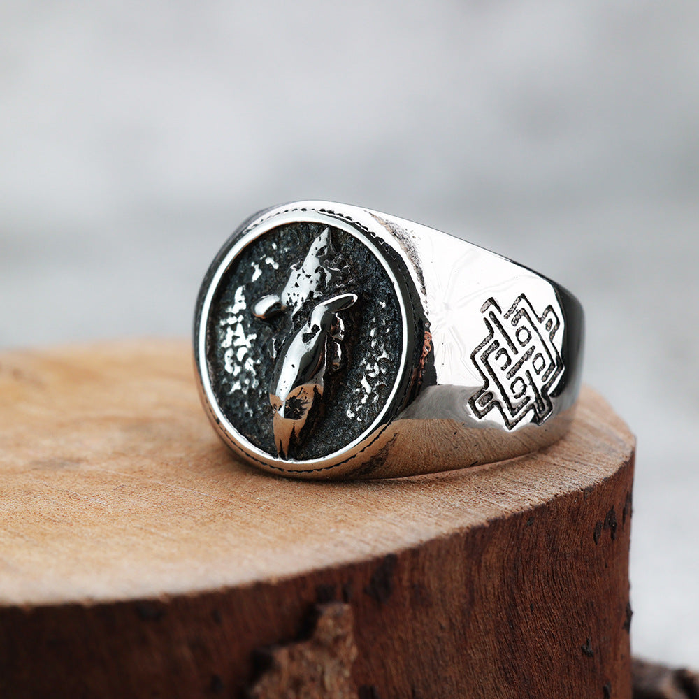 High Quality Stainless Steel Nordic Odin Logo Ring for Men