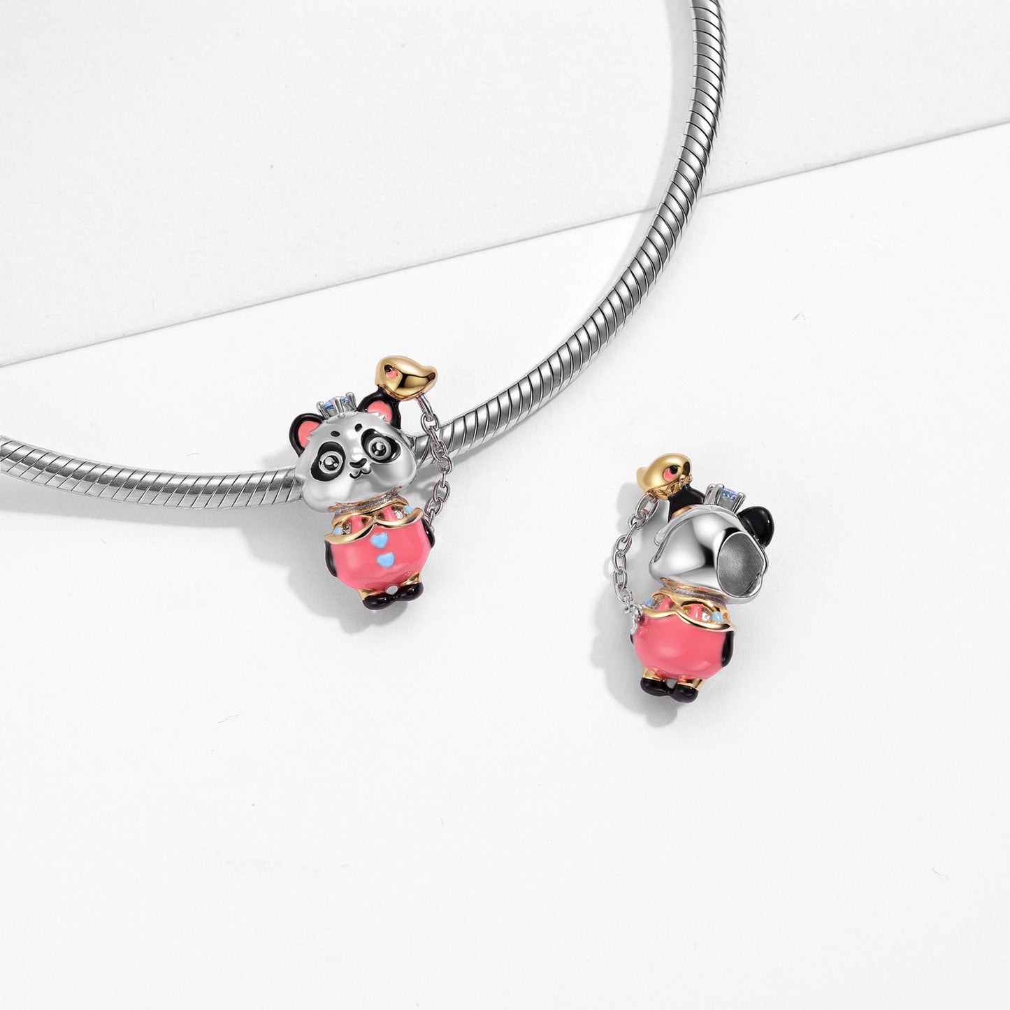 Planderful Jewelry Sterling Silver Beading Pendant Bracelet With 14K Gold Plating And Panda Beads