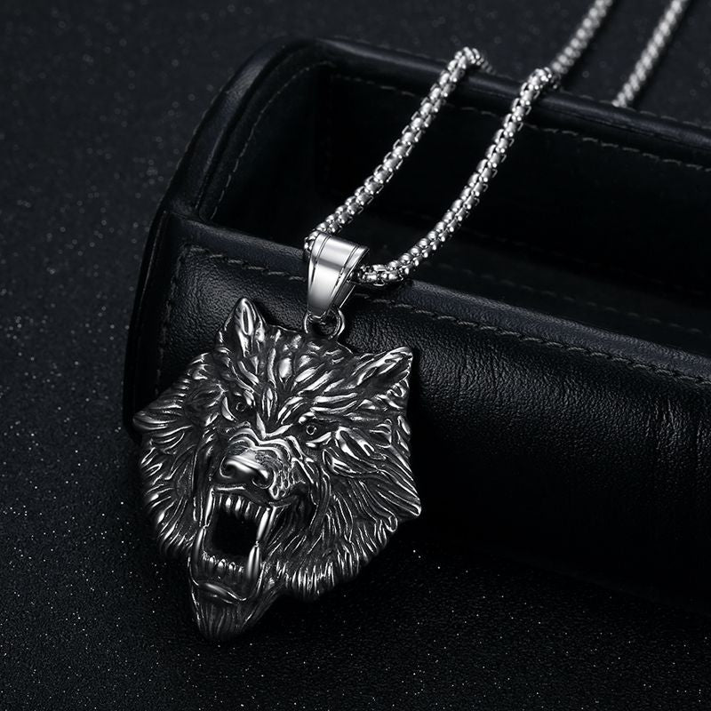 Stainless Steel Necklace – Nordic Viking Wolf Head Gold Plated Elegant Unisex Jewelry
