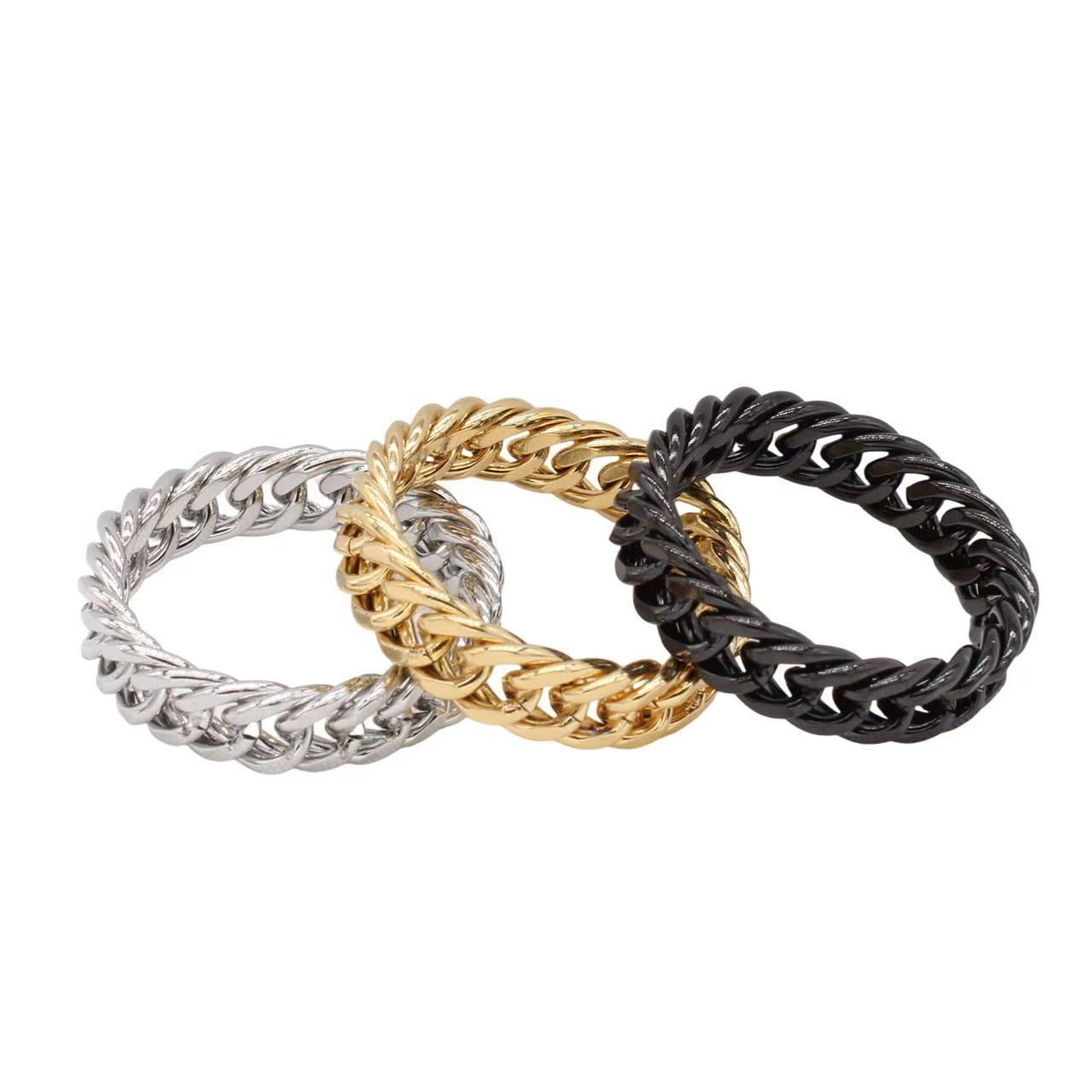 Planderful Jewelry Mens Titanium Steel Ring Simple Chain Design For Everyday Wear