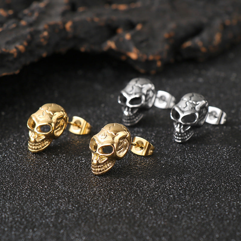 Planderful Edgy Skull Head Stud Earrings For Men Stainless