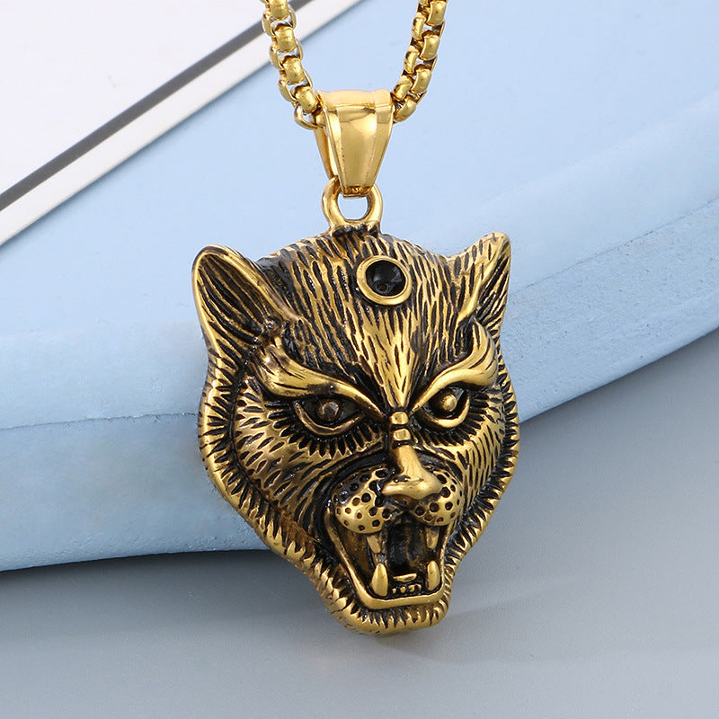 Trendy Dark Animal Pendant - Hip Hop Retro Punk Leopard Zircon Titanium Steel for Men